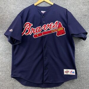 Majestic Atlanta Braves Jersey Navy Blue Diamond Collection Vintage USA Mens L